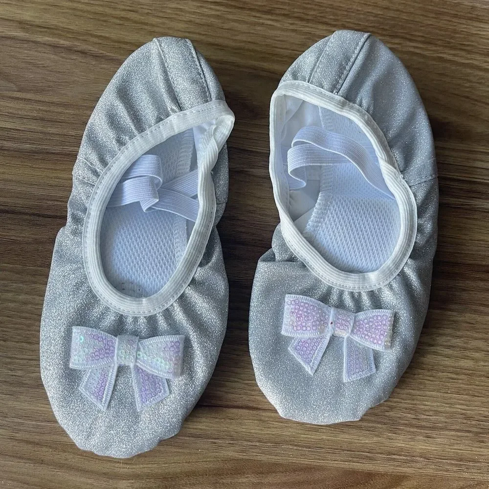Ballet Dance Girl Shoes Slippers Flats Silver Glitter Size 1, EU 35 Split Sole
